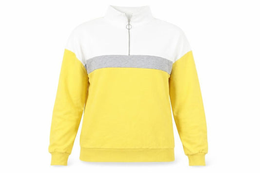 New Look Womens Yellow Colourblock Cotton Pullover Sweatshirt Size 10 Zip