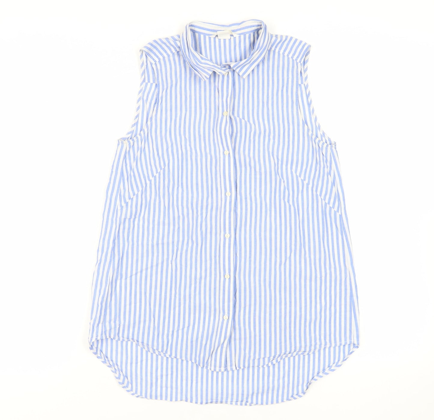 H&M Womens Blue Striped Polyester Basic Button-Up Size 6 Collared
