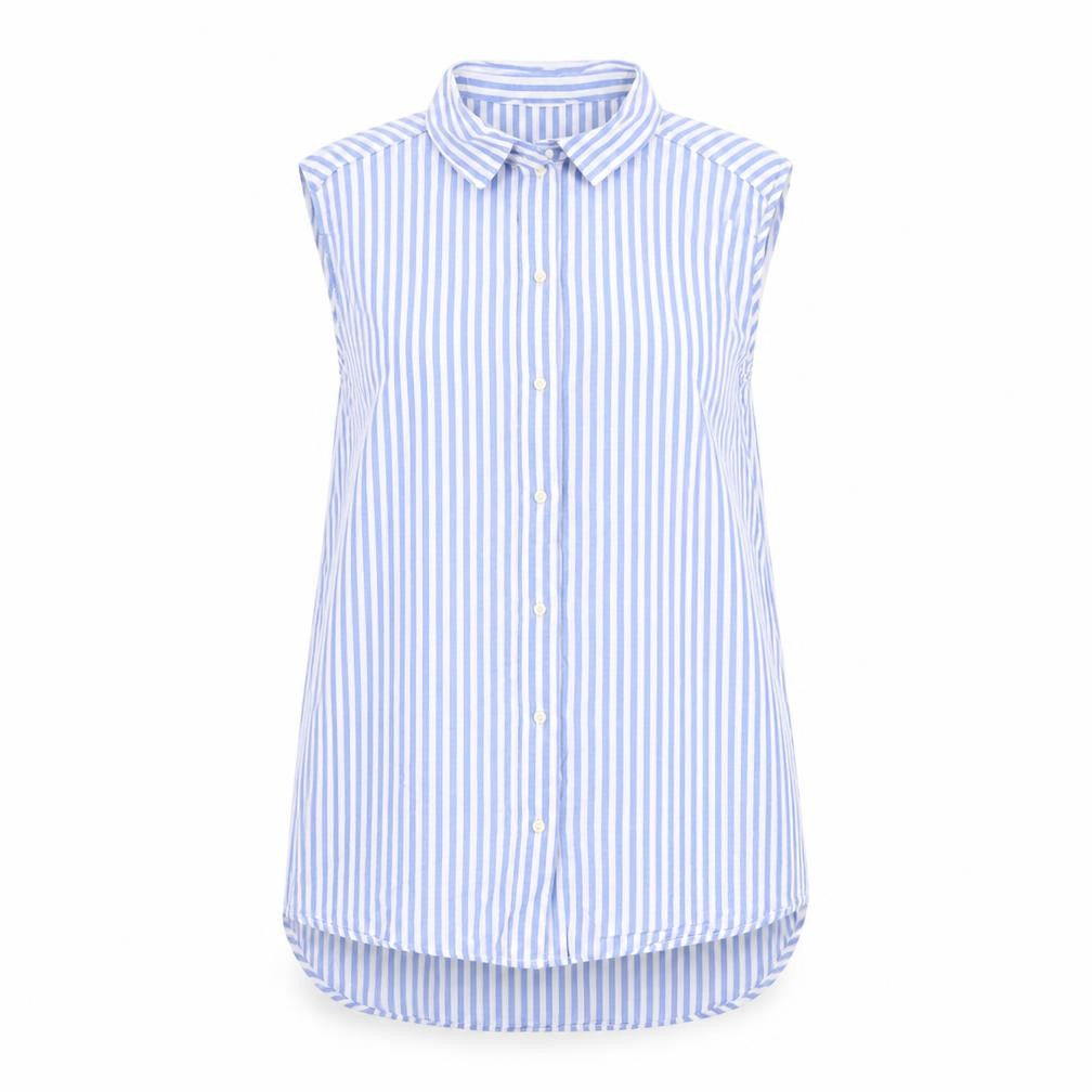 H&M Womens Blue Striped Polyester Basic Button-Up Size 6 Collared