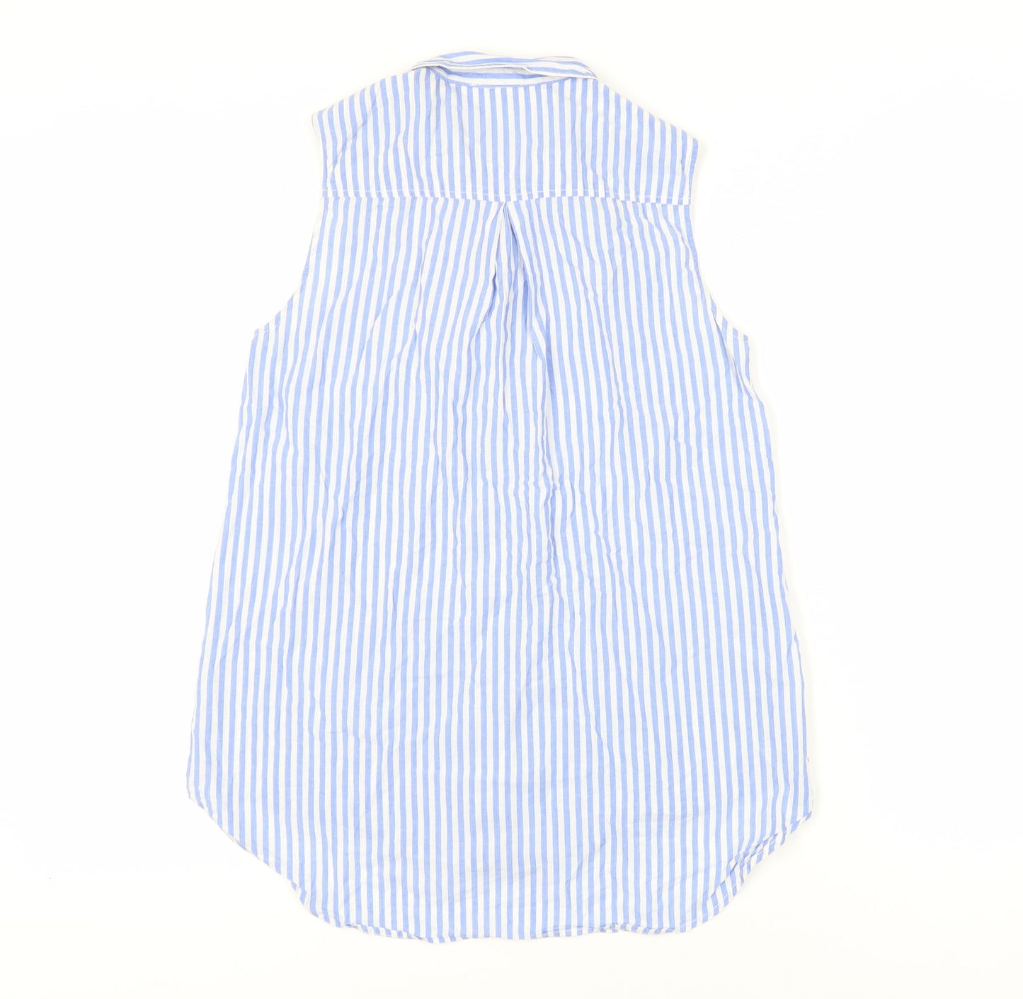 H&M Womens Blue Striped Polyester Basic Button-Up Size 6 Collared