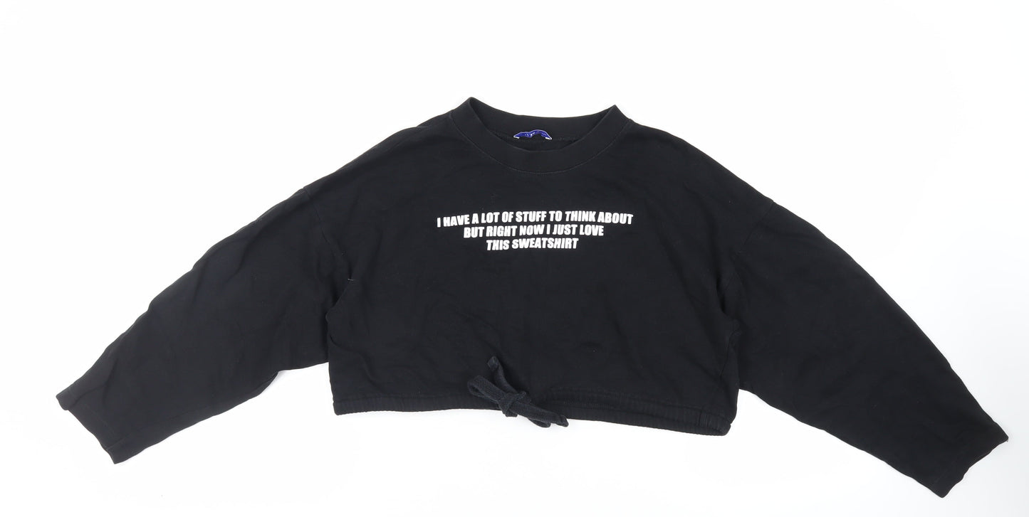 Zara Womens Black Cotton Pullover Sweatshirt Size S Pullover - Cropped Slogan