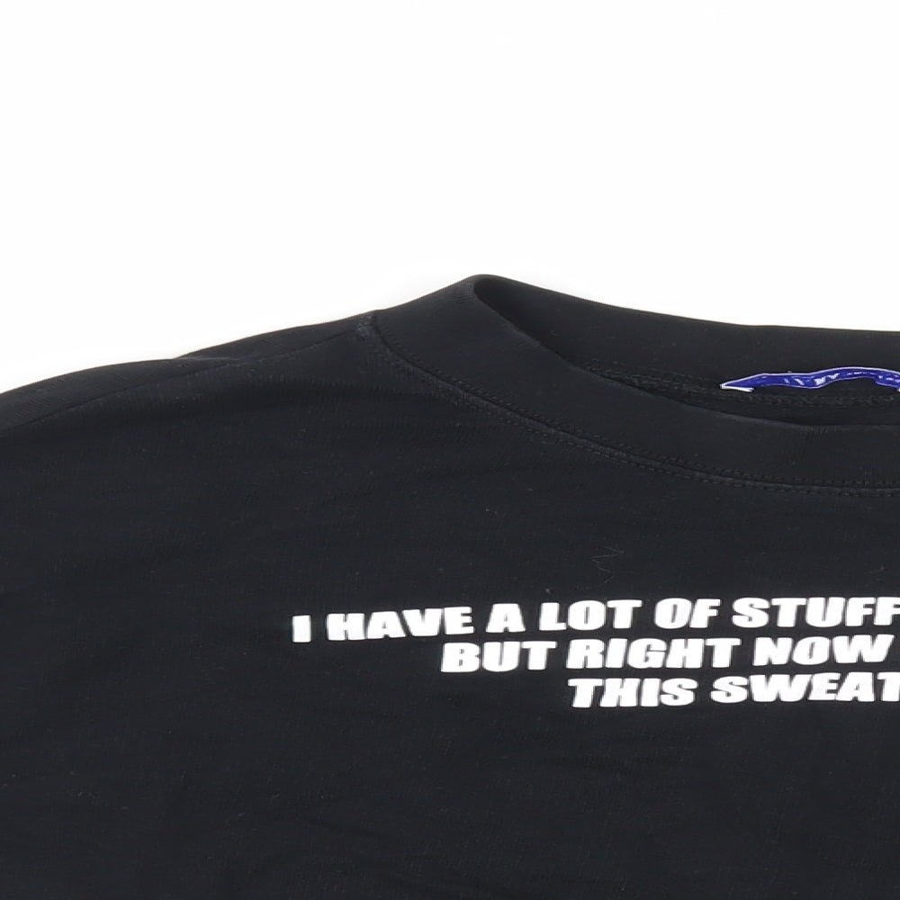 Zara Womens Black Cotton Pullover Sweatshirt Size S Pullover - Cropped Slogan