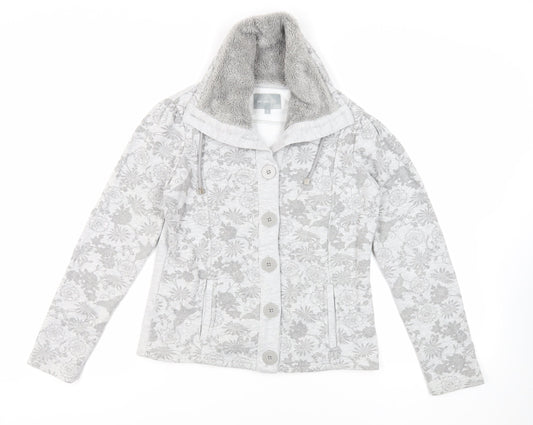 Per Una Womens Grey Floral Cotton Pullover Sweatshirt Size S Button - Pockets