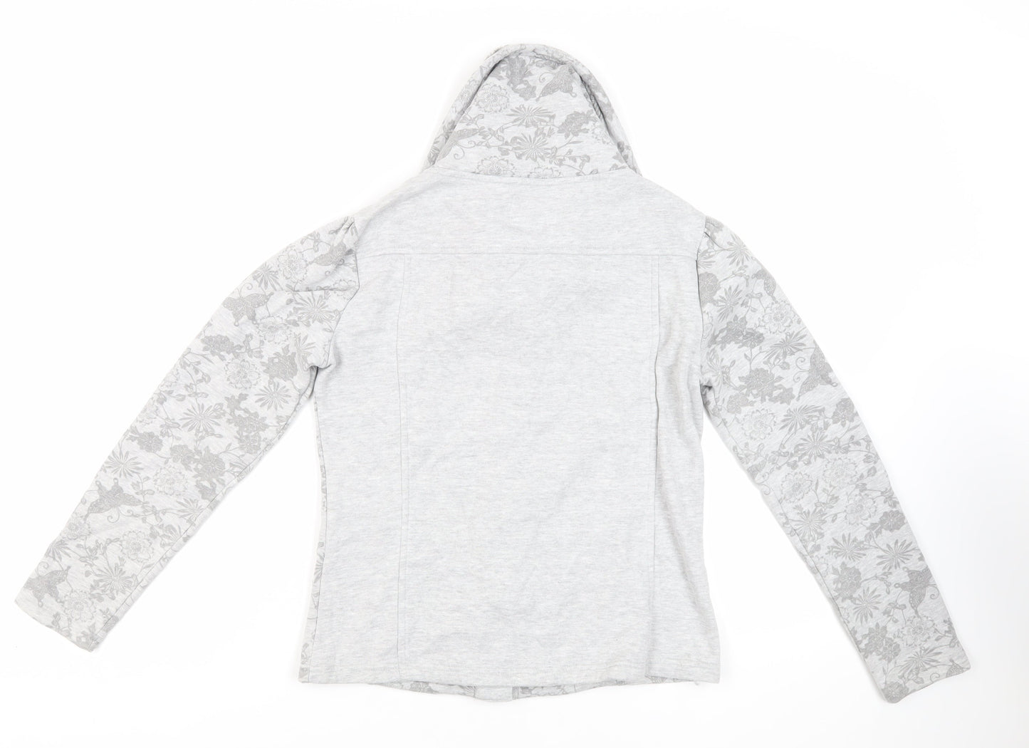 Per Una Womens Grey Floral Cotton Pullover Sweatshirt Size S Button - Pockets