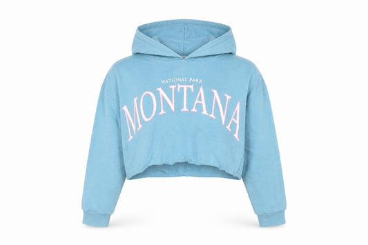 Montana Girls Blue Cotton Pullover Hoodie Size 10 Years Pullover - Cropped