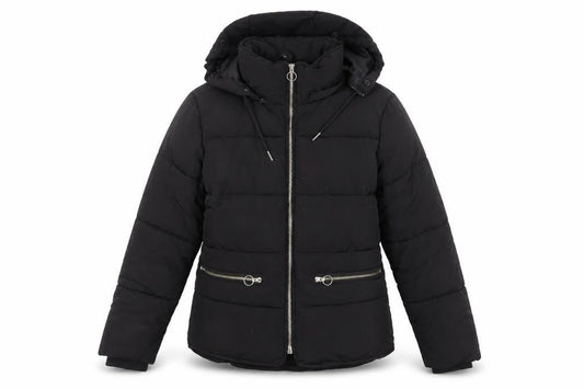 Topshop Womens Black Puffer Jacket Jacket Size 8 Zip - Hooded Zipped Pockets