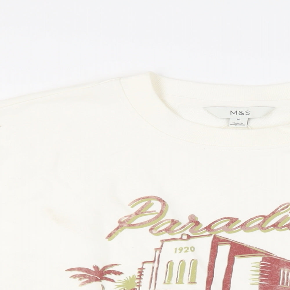 Marks and Spencer Womens White Cotton Pullover Sweatshirt Size M Pullover - Paradiso Hotel