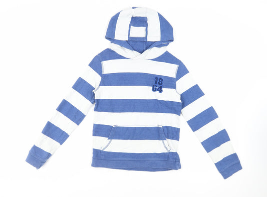 John Lewis Boys Blue Striped Cotton Pullover Hoodie Size 11 Years Pullover - Pockets