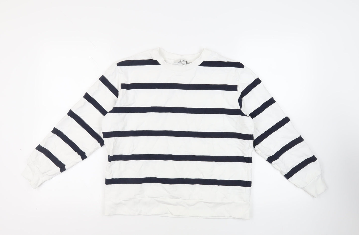 Marks and Spencer Womens White Striped Cotton Pullover Sweatshirt Size M Pullover