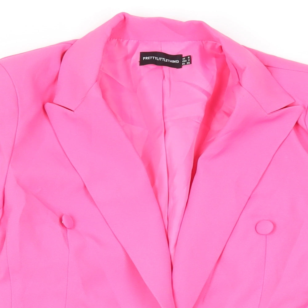 PRETTYLITTLETHING Womens Pink Jacket Blazer Size 6 Snap