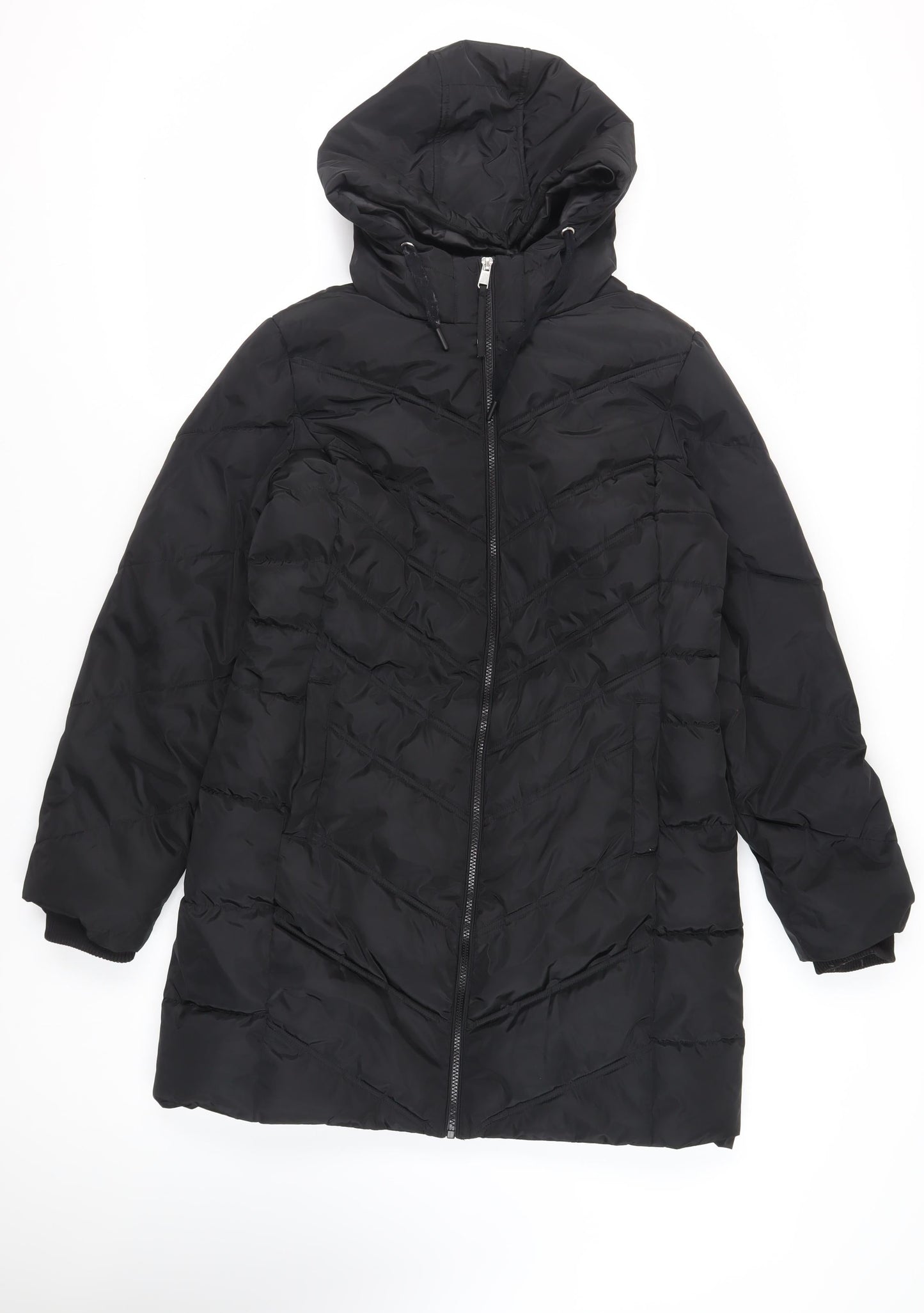 Capsule Womens Black Quilted Coat Size 12 Zip - Hooded