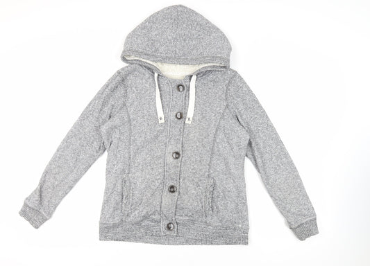 Hudson & Rose Womens Grey Cotton Pullover Hoodie Size 14 Button - Pockets