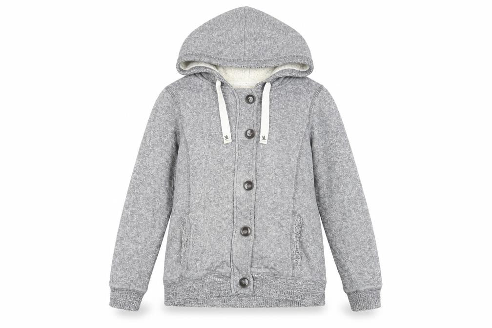 Hudson & Rose Womens Grey Cotton Pullover Hoodie Size 14 Button - Pockets