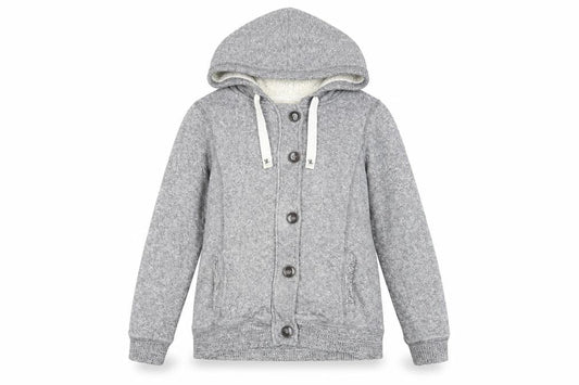 Hudson & Rose Womens Grey Cotton Pullover Hoodie Size 14 Button - Pockets