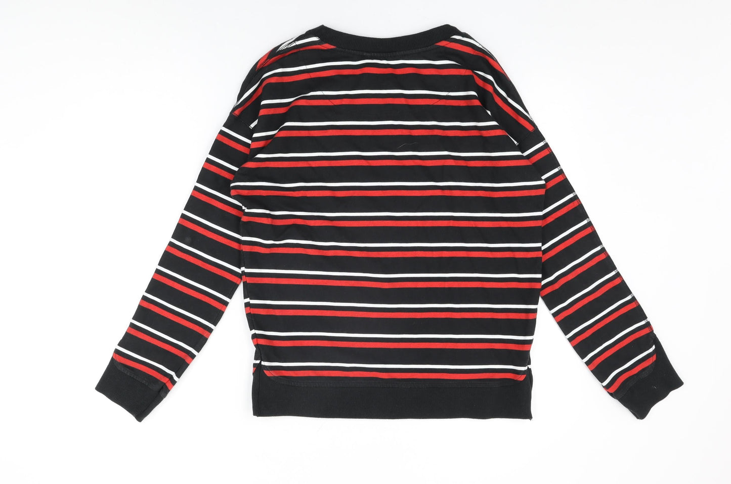 NEXT Womens Black Striped Cotton Basic T-Shirt Size 10 Round Neck