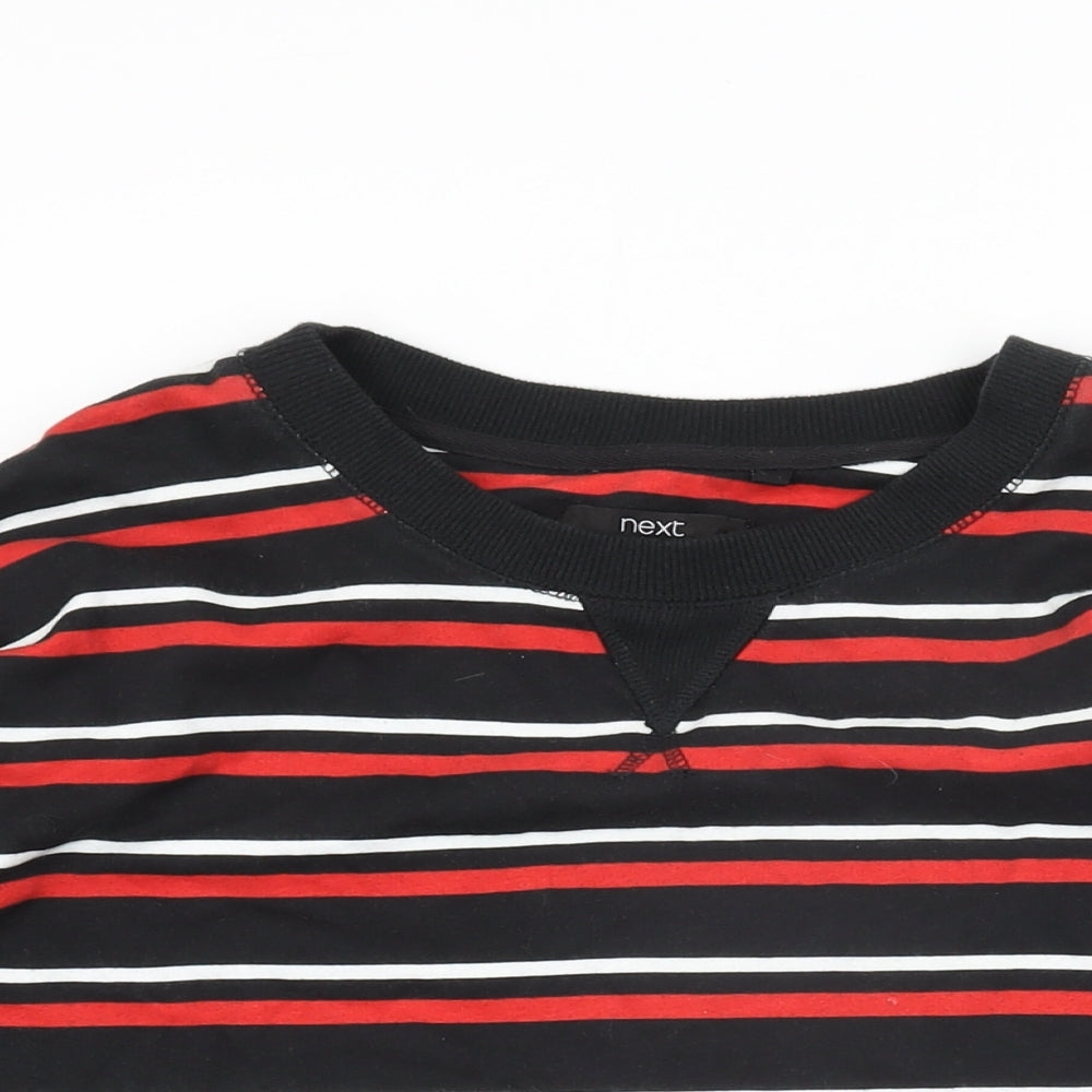 NEXT Womens Black Striped Cotton Basic T-Shirt Size 10 Round Neck