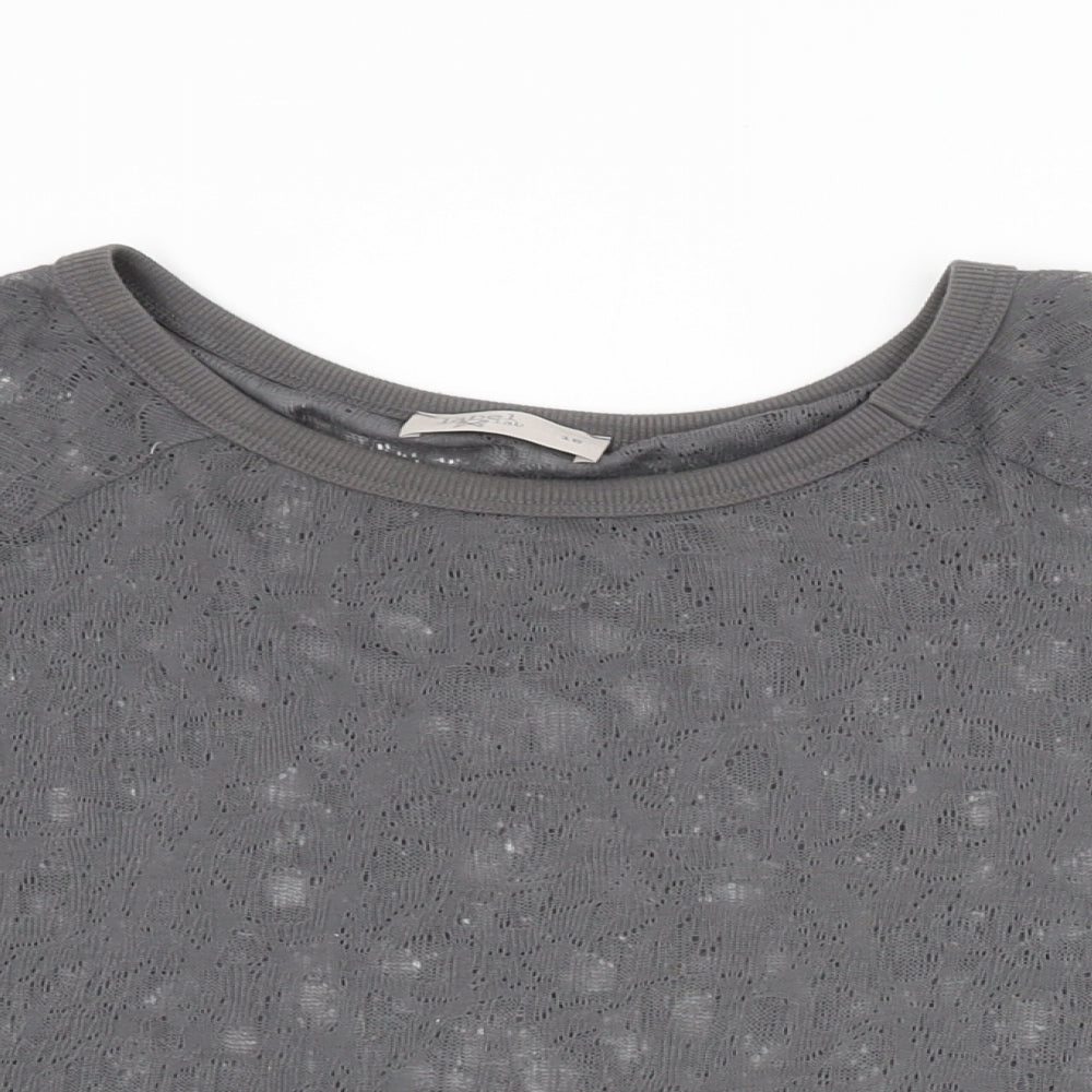 Label Lab Womens Grey Geometric Polyester Basic T-Shirt Size 16 Round Neck