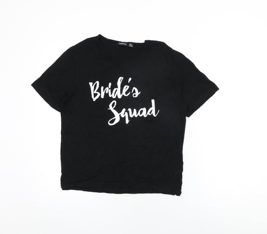 Boohoo Womens Black Viscose Basic T-Shirt Size 10 Round Neck - Bride's Squad