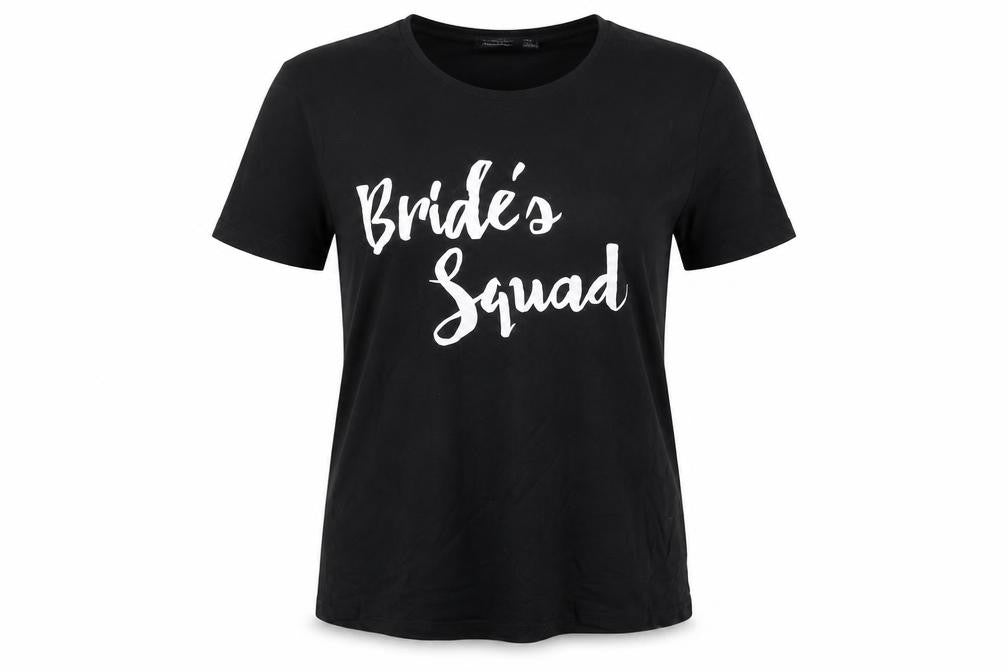 Boohoo Womens Black Viscose Basic T-Shirt Size 10 Round Neck - Bride's Squad