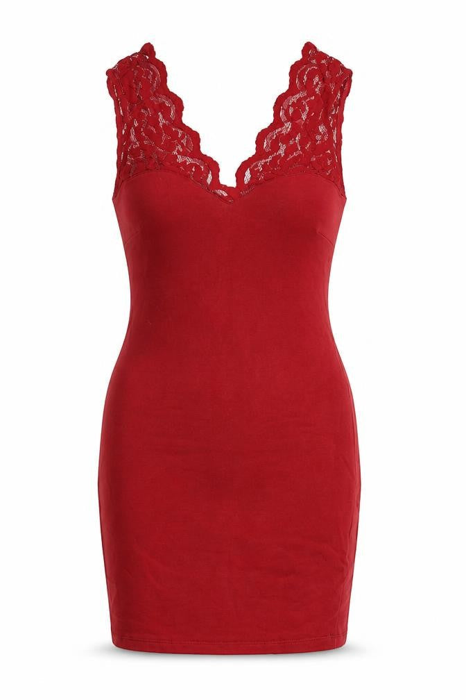 H&M Womens Red Cotton Bodycon Size S V-Neck Pullover