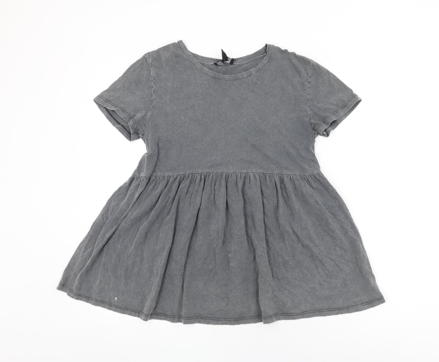 New Look Womens Grey Cotton Basic T-Shirt Size 10 Round Neck