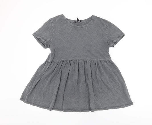 New Look Womens Grey Cotton Basic T-Shirt Size 10 Round Neck