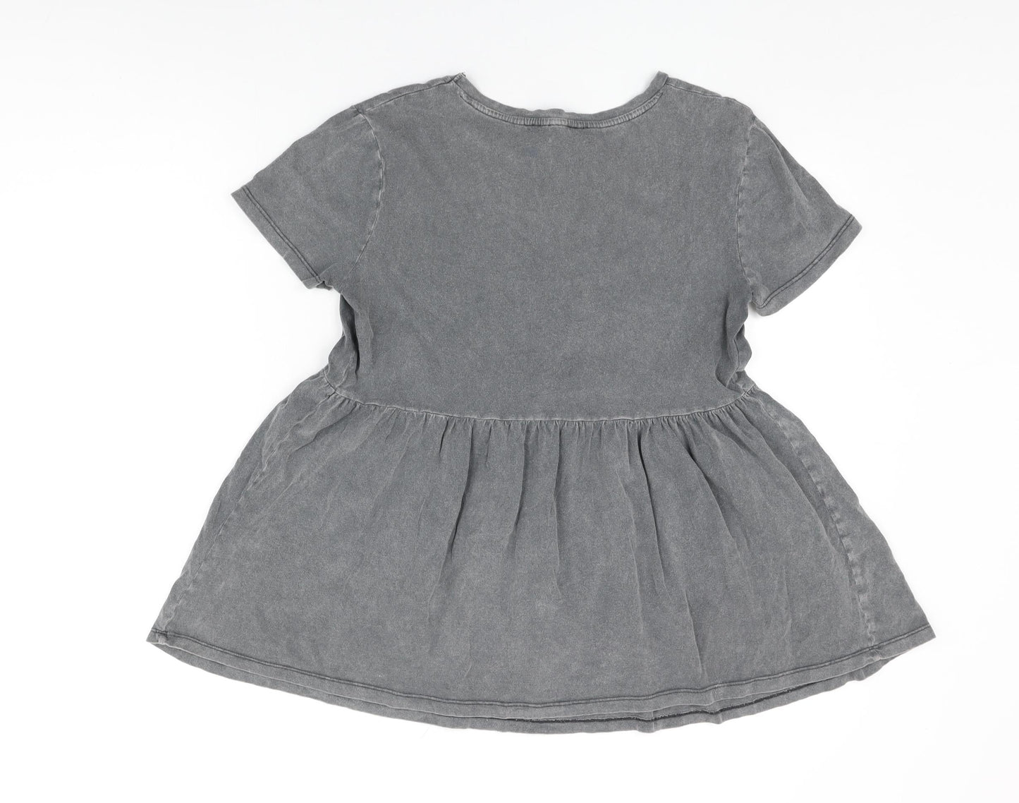 New Look Womens Grey Cotton Basic T-Shirt Size 10 Round Neck