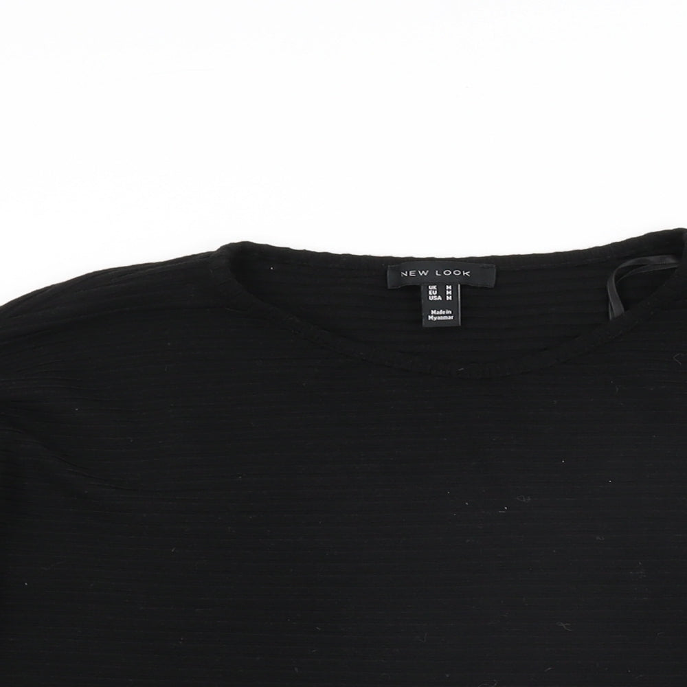 New Look Womens Black Polyester Basic T-Shirt Size M Round Neck