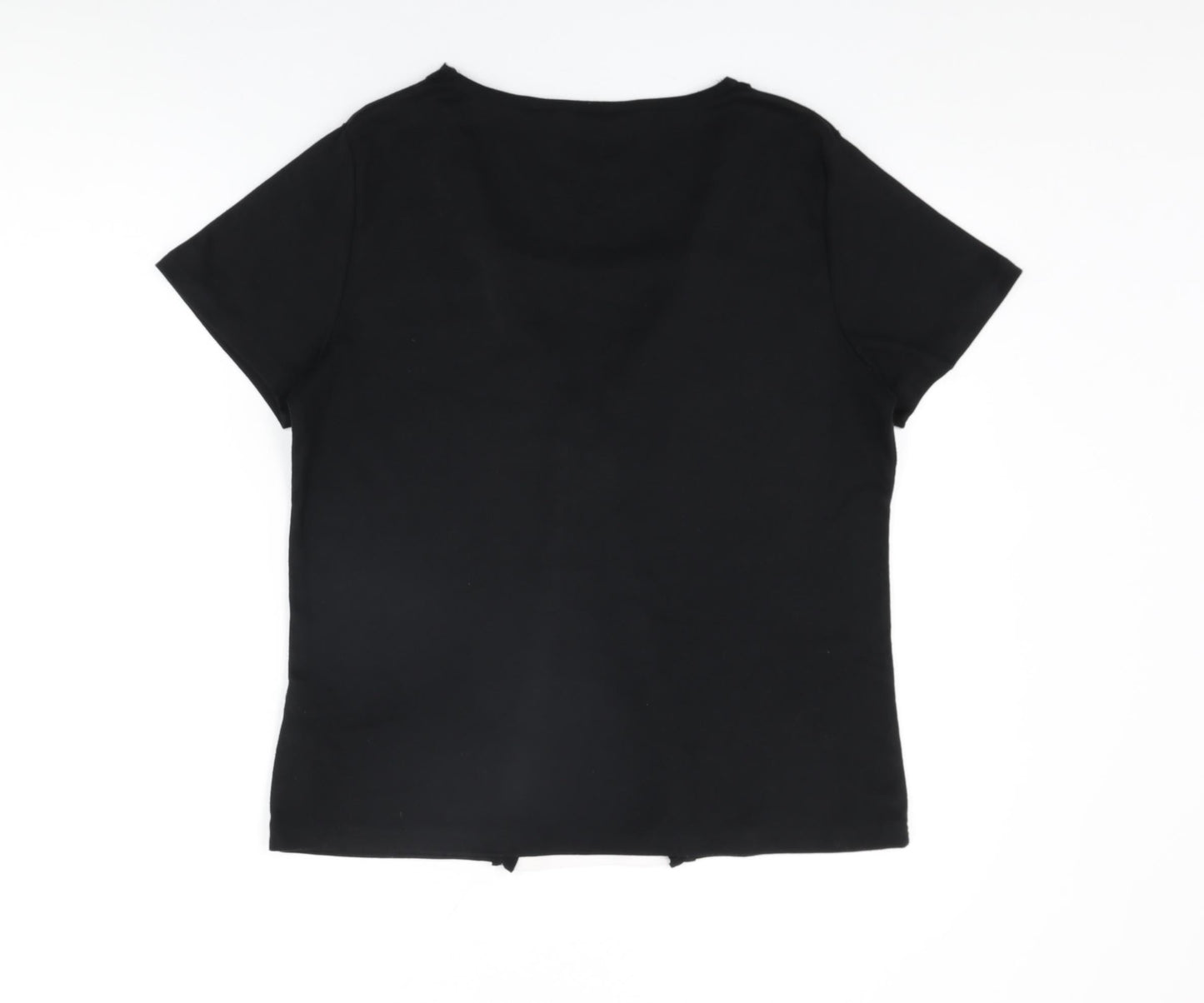 BM Collection Womens Black Floral Polyester Basic T-Shirt Size M Round Neck