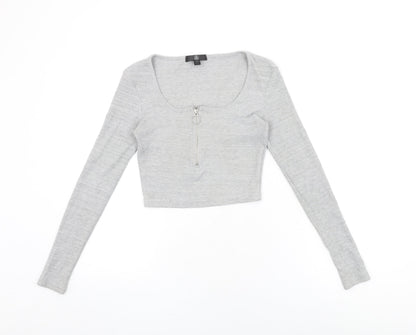 Additional front view of Missguided women’s grey polyester cropped t-shirt, size UK 8, square neck