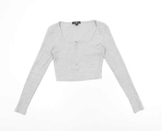 Missguided Womens Grey Polyester Cropped T-Shirt Size 8 Square Neck