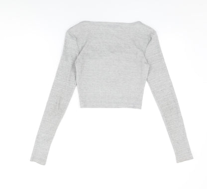Back view of Missguided women’s grey polyester cropped t-shirt, size UK 8, square neck