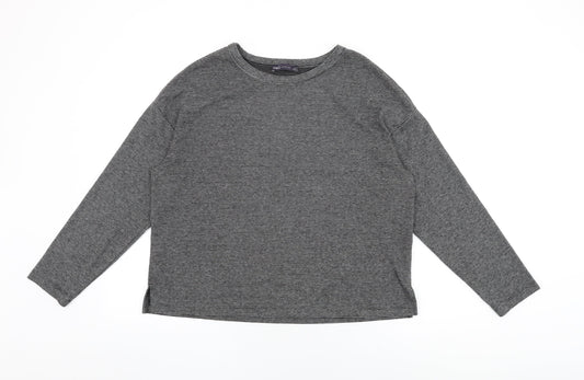 Marks and Spencer Womens Grey Striped Viscose Basic T-Shirt Size 14 Round Neck