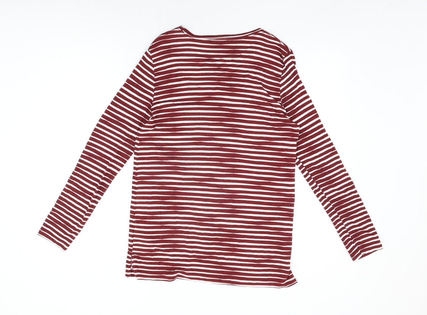Marks and Spencer Womens Red Striped Viscose Basic T-Shirt Size 10 Round Neck
