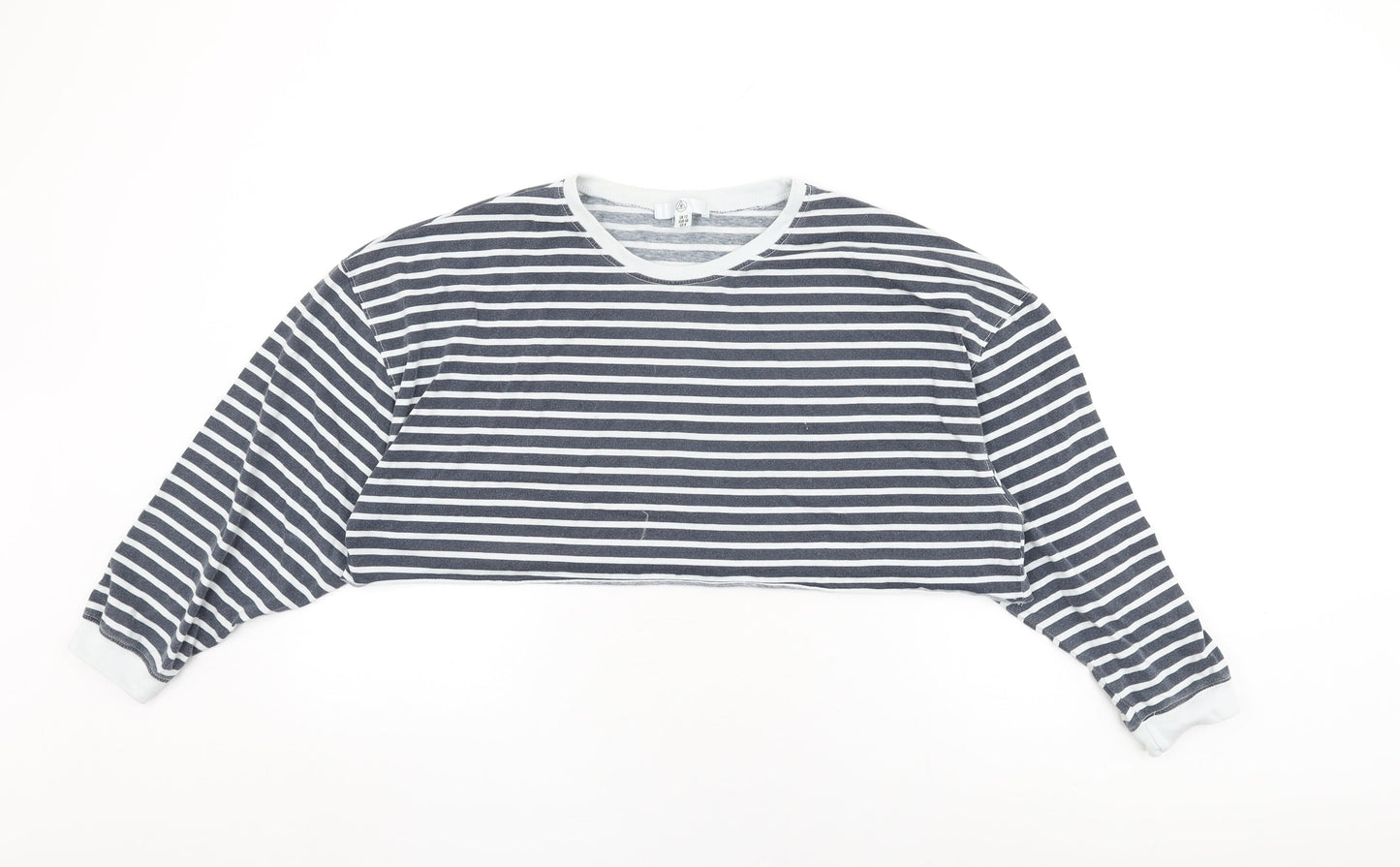 Missguided Womens Blue Striped Cotton Cropped T-Shirt Size 12 Round Neck
