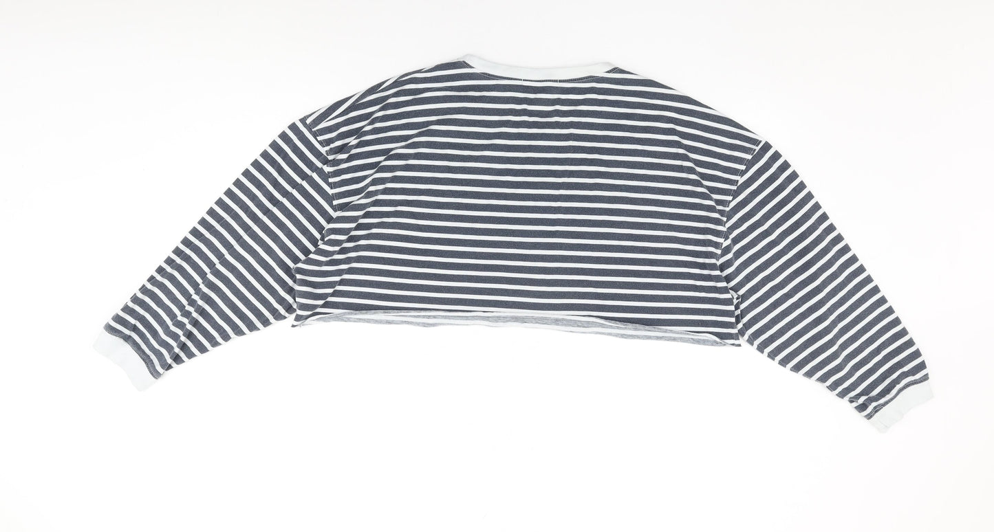 Missguided Womens Blue Striped Cotton Cropped T-Shirt Size 12 Round Neck