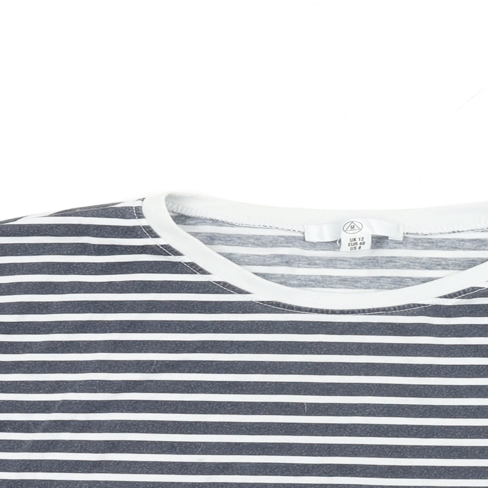 Missguided Womens Blue Striped Cotton Cropped T-Shirt Size 12 Round Neck