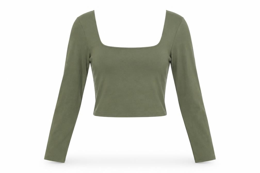 Miss Selfridge Womens Green Cotton Cropped T-Shirt Size 8 Square Neck