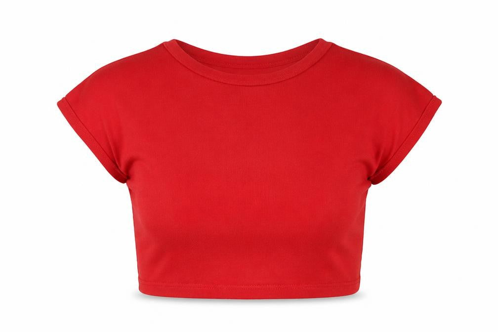 Zara Womens Red Viscose Cropped T-Shirt Size S Round Neck