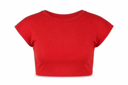 Zara Womens Red Viscose Cropped T-Shirt Size S Round Neck