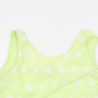 Next Womens Green Floral Cotton Basic T-Shirt Size 14 Round Neck