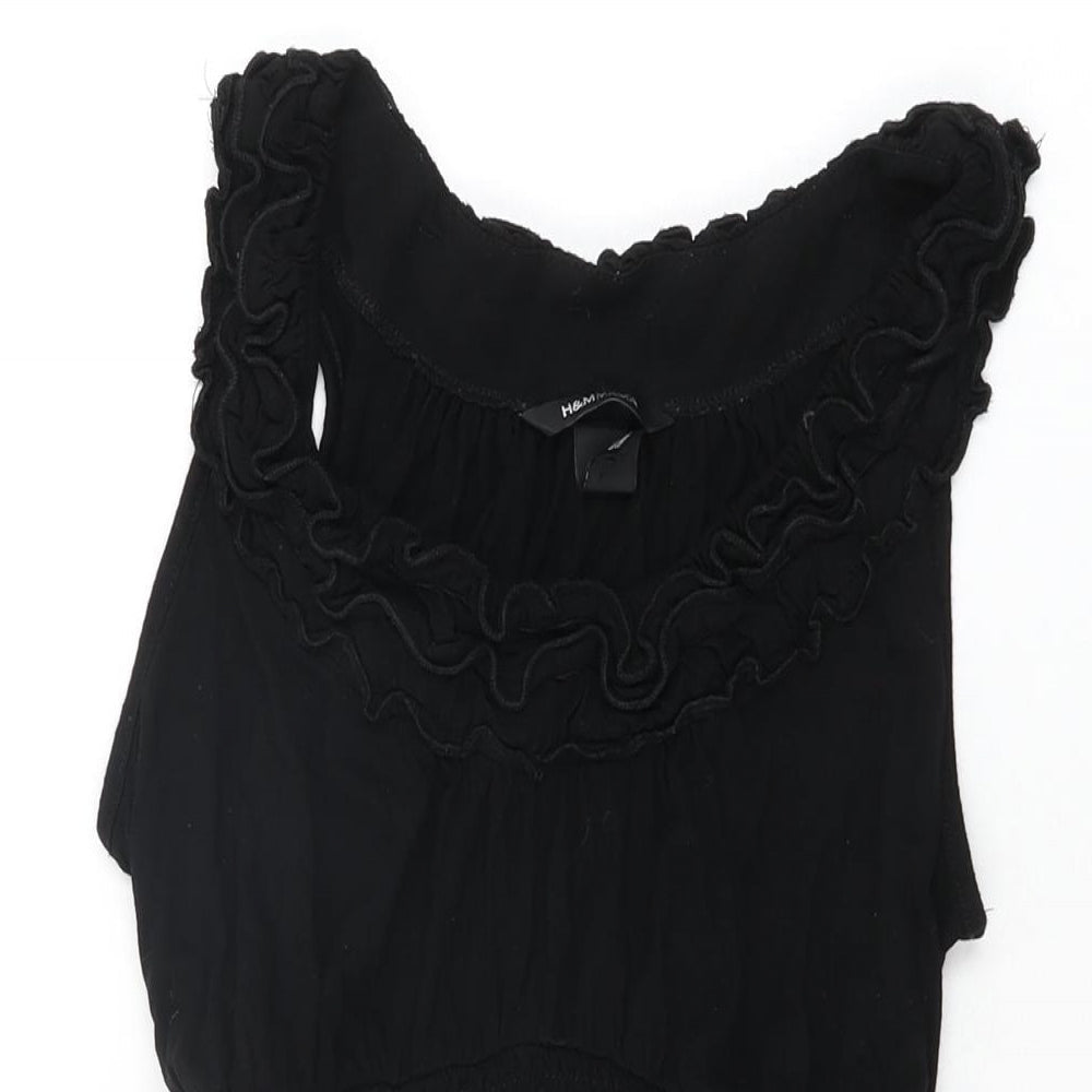 H&M Womens Black Viscose Basic T-Shirt Size M Scoop Neck