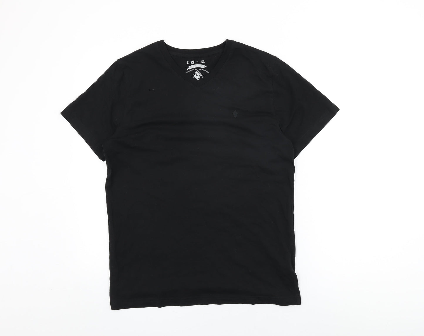 Criminal Mens Black Cotton T-Shirt Size M V-Neck