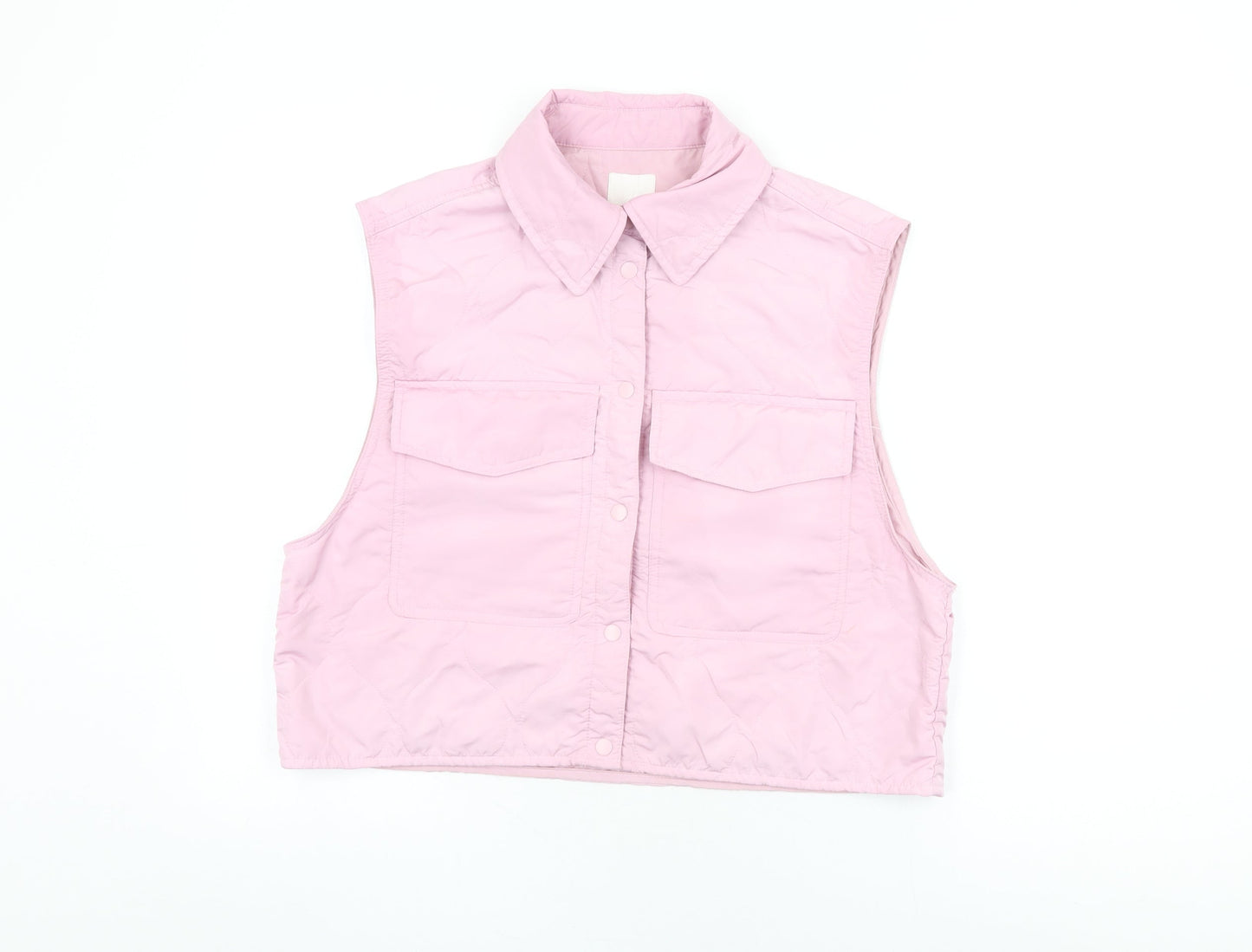 H&M Womens Pink Polyester Basic Button-Up Size S Collared