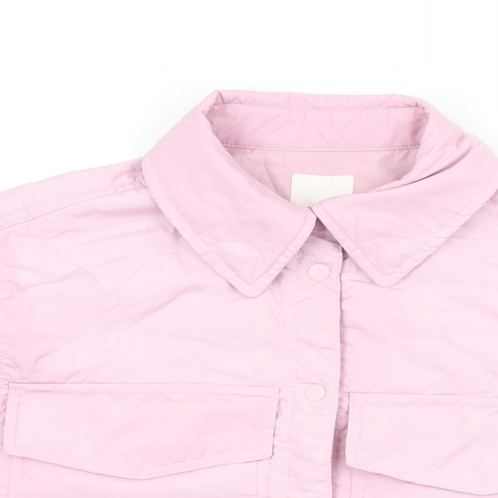 H&M Womens Pink Polyester Basic Button-Up Size S Collared