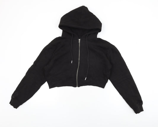 PRETTYLITTLETHING Womens Black Cotton Full Zip Hoodie Size M Zip