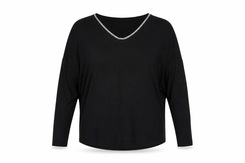 NEXT Womens Black Viscose Basic T-Shirt Size 6 V-Neck
