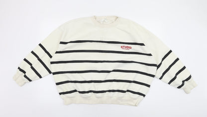 H&M Womens Ivory Striped Cotton Pullover Sweatshirt Size XL Pullover - Studio Serenity