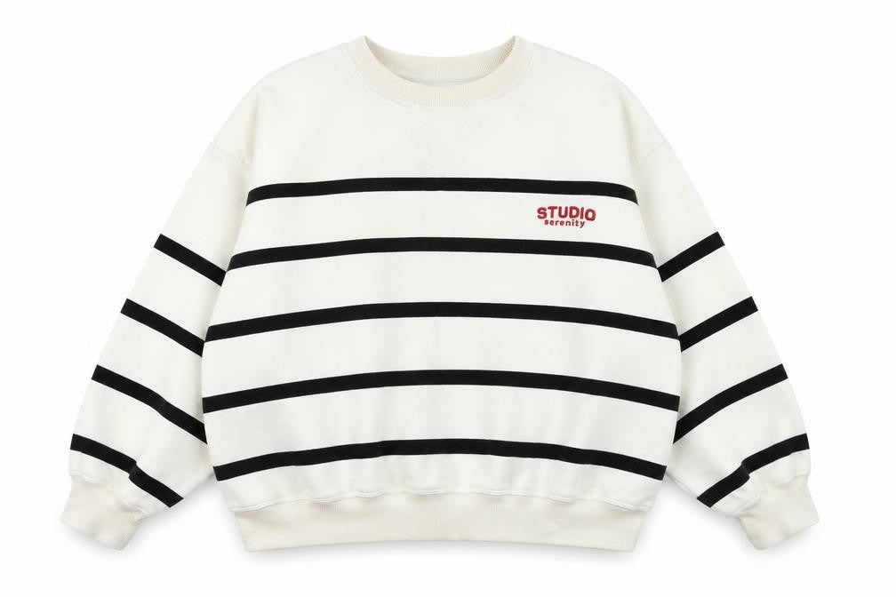 H&M Womens Ivory Striped Cotton Pullover Sweatshirt Size XL Pullover - Studio Serenity