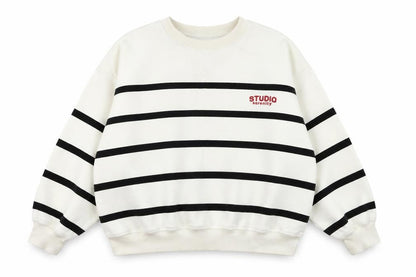 H&M Womens Ivory Striped Cotton Pullover Sweatshirt Size XL Pullover - Studio Serenity